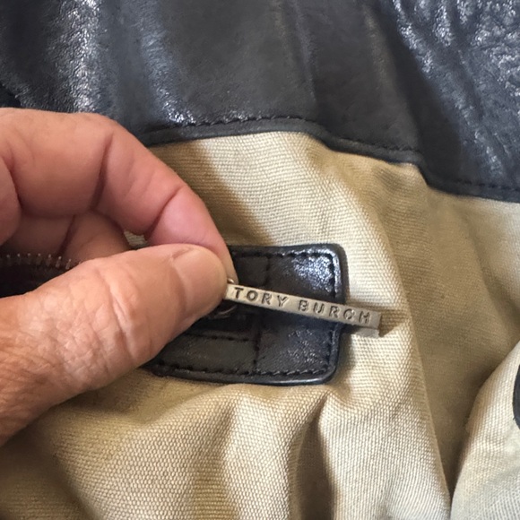 Tory Burch Black Leather Tote with Logo Accent - Picture 11 of 11